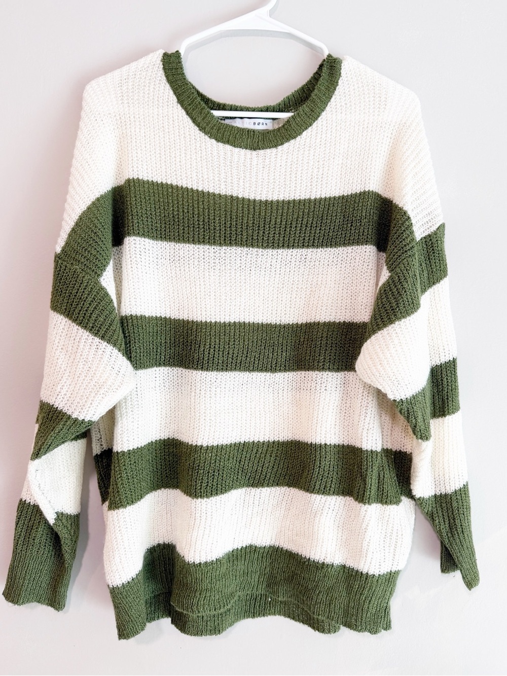 Baltic born green and white striped sweater size medium